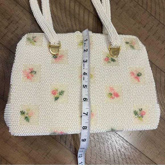 Vintage 1950’s Lumured Floral beaded handbag with Mirror Clutch shoulder purse - Picture 13 of 16